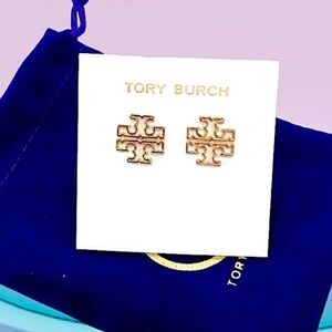 Tory Burch Britten Gold Logo Stud Earrings